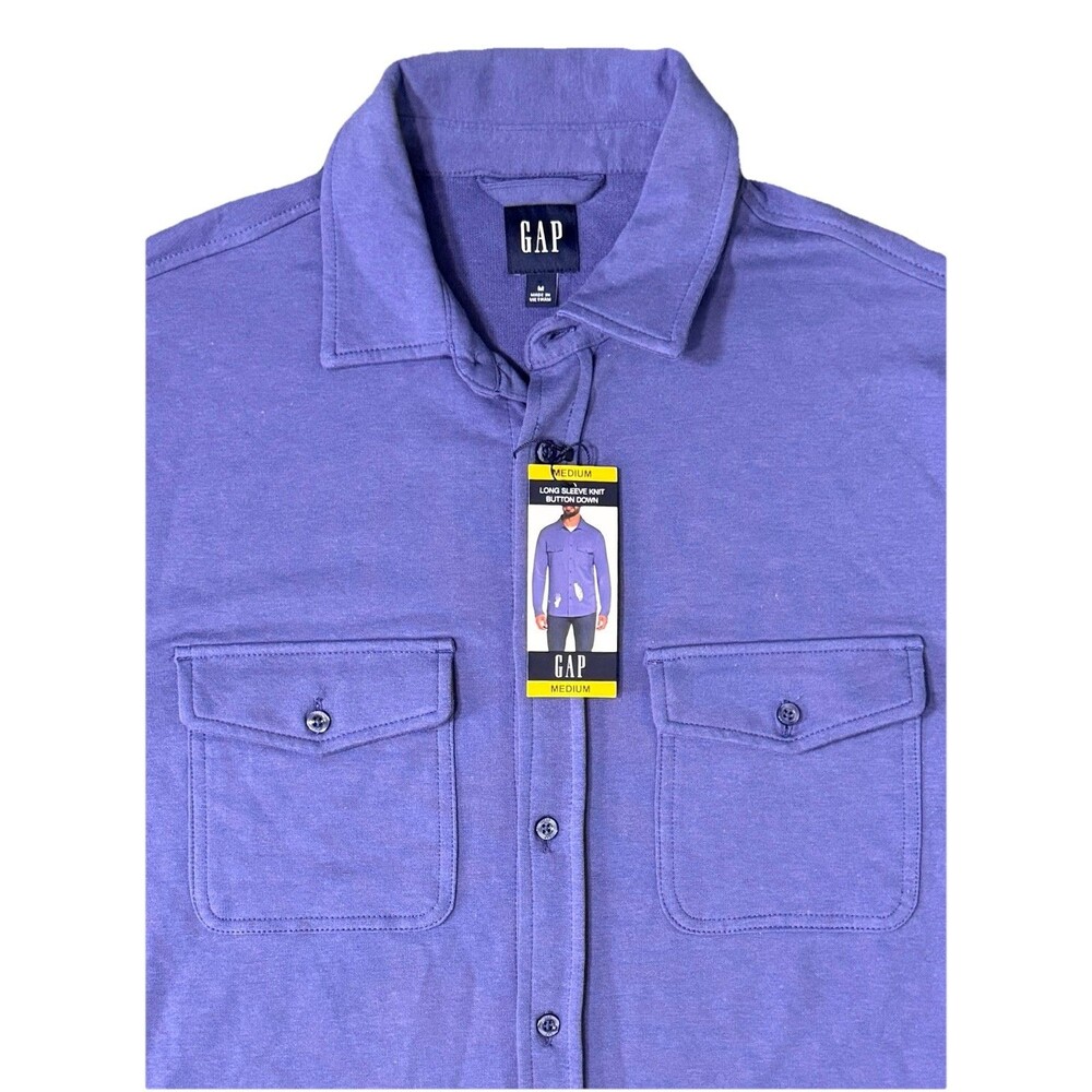 GAP Knit Button Down‎ Shirt Mens Size Medium Blue Long Sleeve Casual NEW